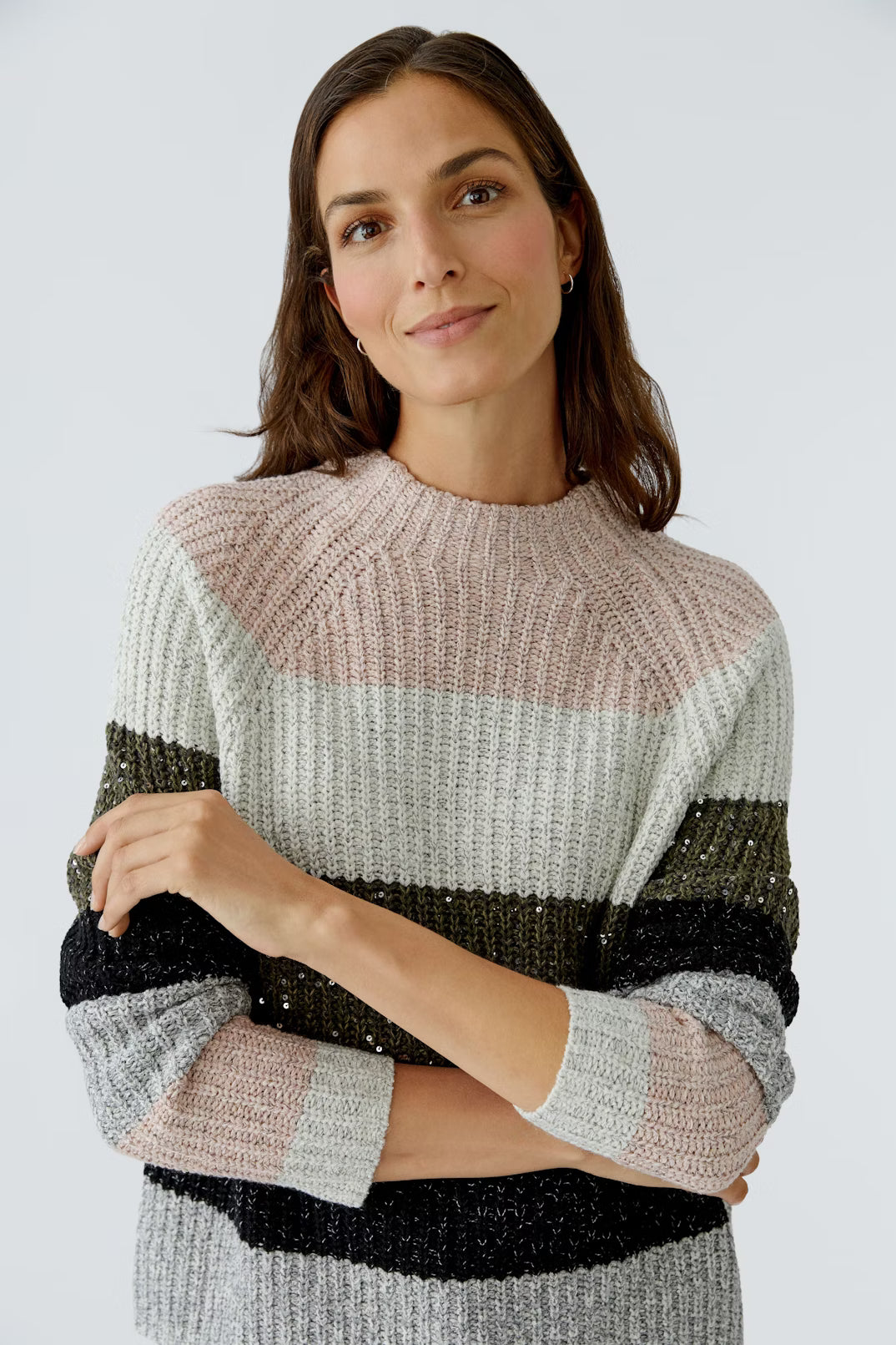 Oui Striped Sweater With Sparkle