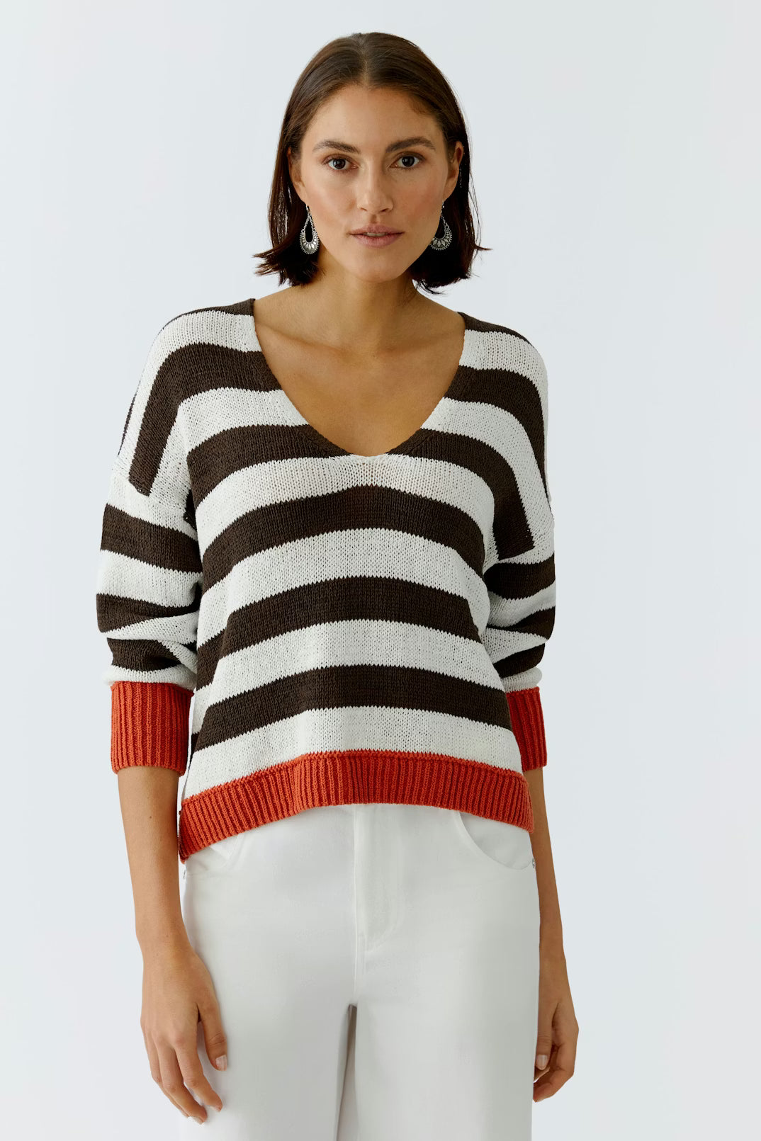 Oui V-Neck Striped Sweater