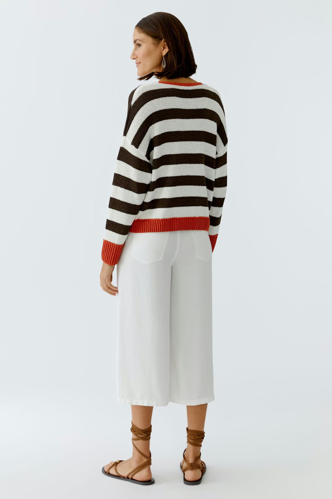 Oui V-Neck Striped Sweater