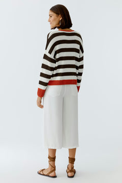 Oui V-Neck Striped Sweater
