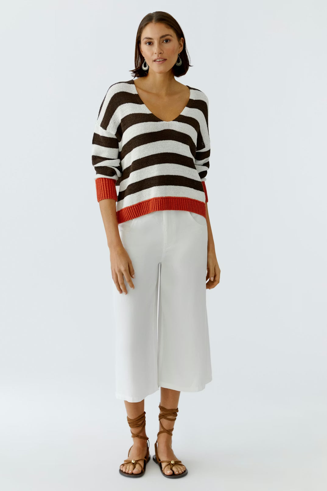 Oui V-Neck Striped Sweater