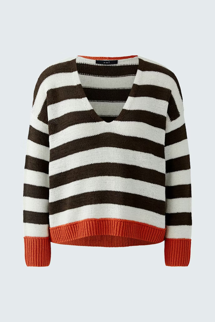 Oui V-Neck Striped Sweater