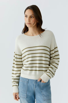 Oui Striped Cotton Blend Sweater