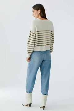 Oui Striped Cotton Blend Sweater