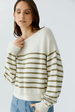 Oui Striped Cotton Blend Sweater