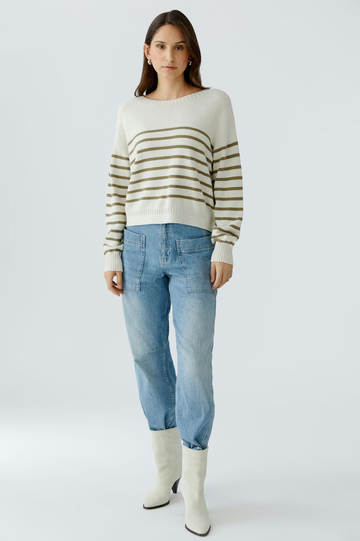 Oui Striped Cotton Blend Sweater