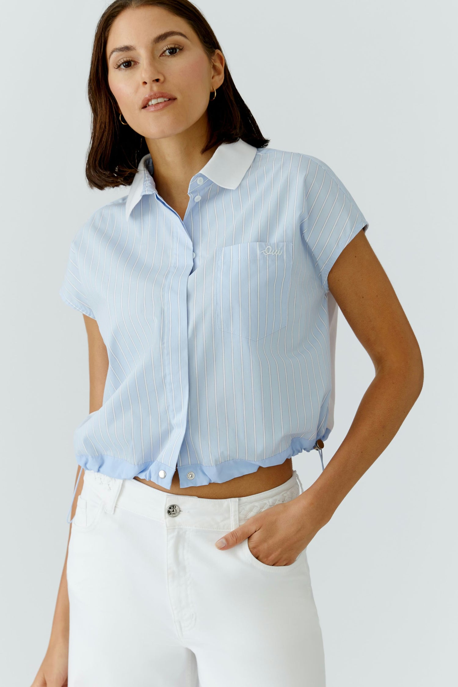 Oui Striped Blouse With Drawcord Style Bottom