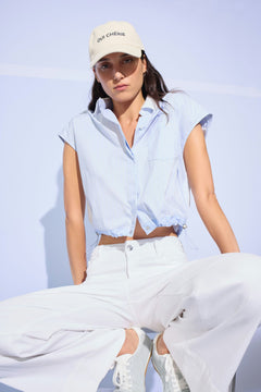 Oui Striped Blouse With Drawcord Style Bottom