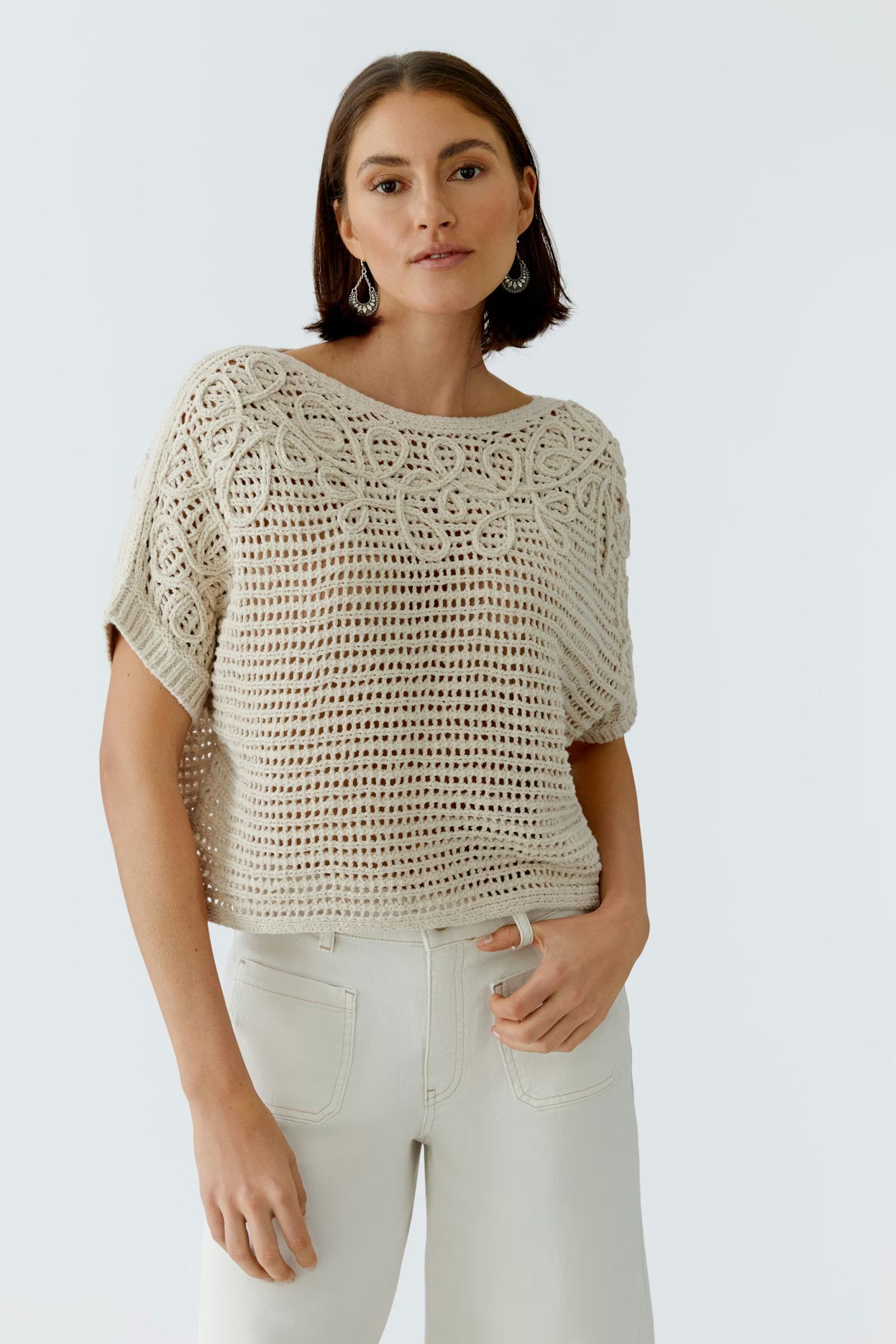 Oui Mesh Knit Sweater With Soutache Embroidery