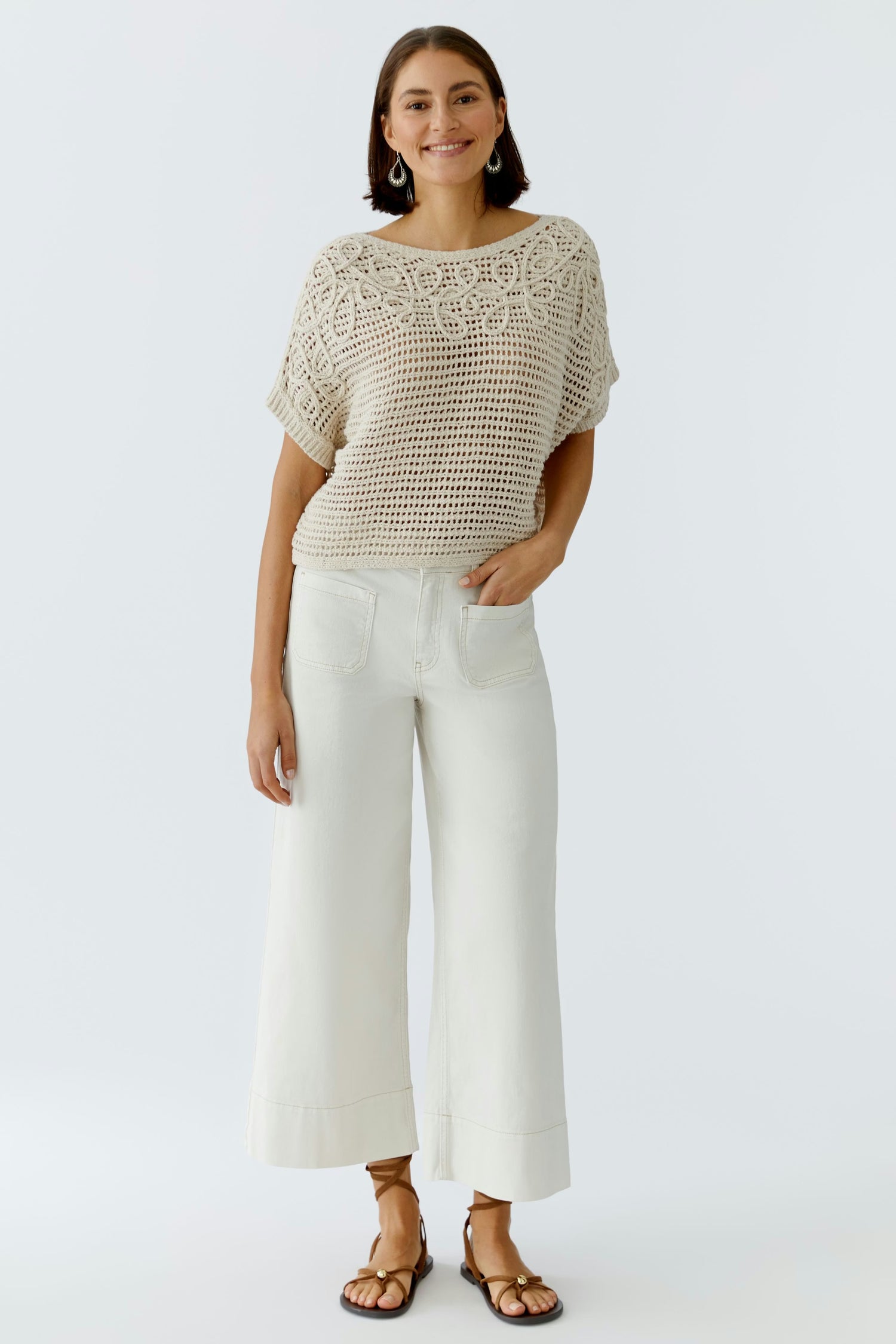 Oui Mesh Knit Sweater With Soutache Embroidery