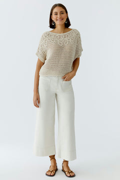 Oui Mesh Knit Sweater With Soutache Embroidery