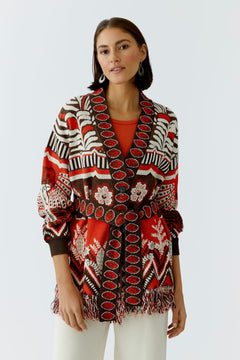 Oui Jaquard Knit Cardigan With Tie