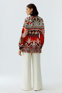 Oui Jaquard Knit Cardigan With Tie