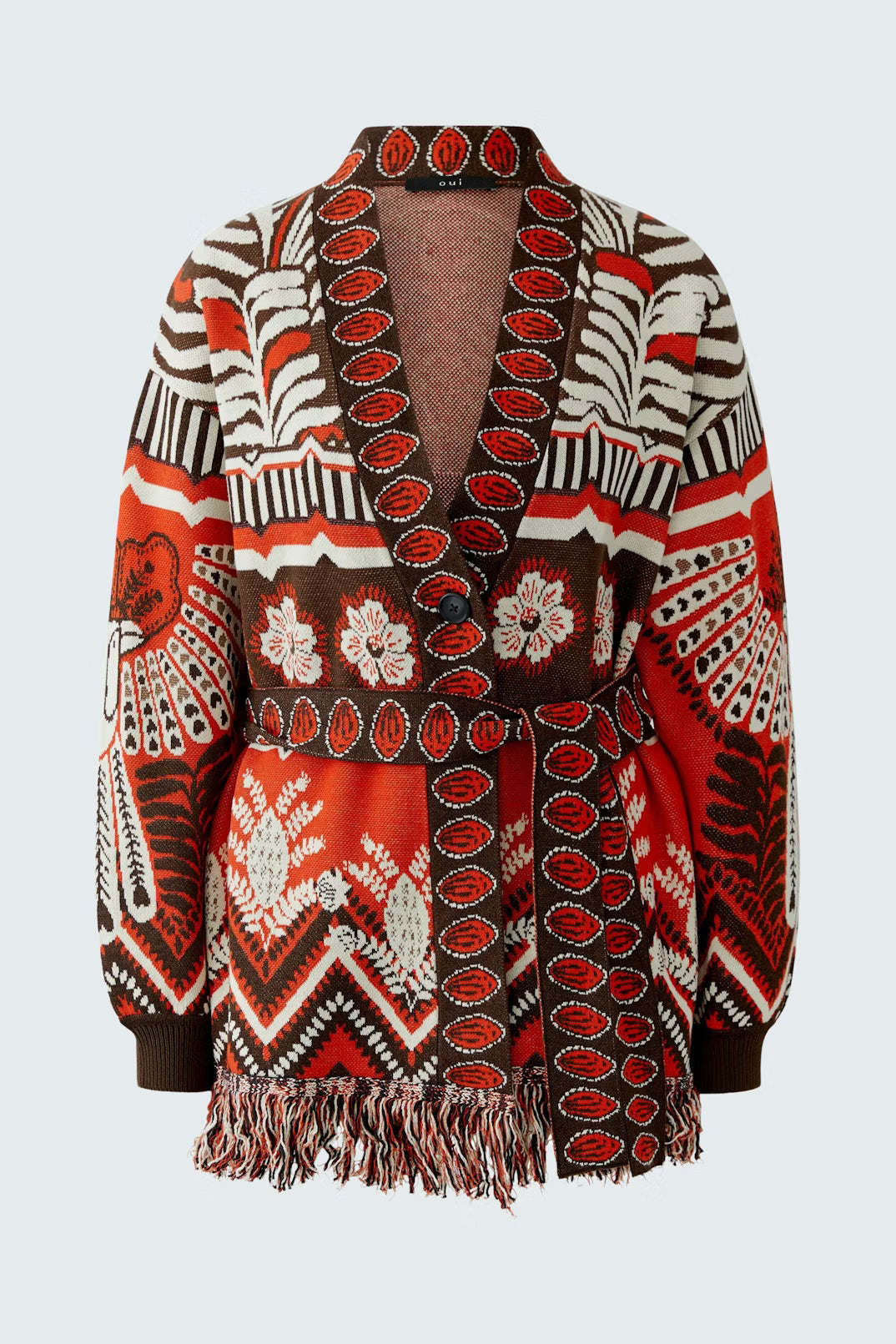 Oui Jaquard Knit Cardigan With Tie