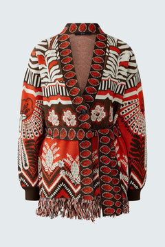 Oui Jaquard Knit Cardigan With Tie