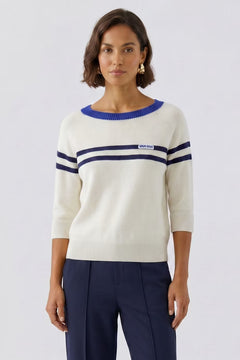 Oui Sporty Half Sleeve Sweater With Stripes