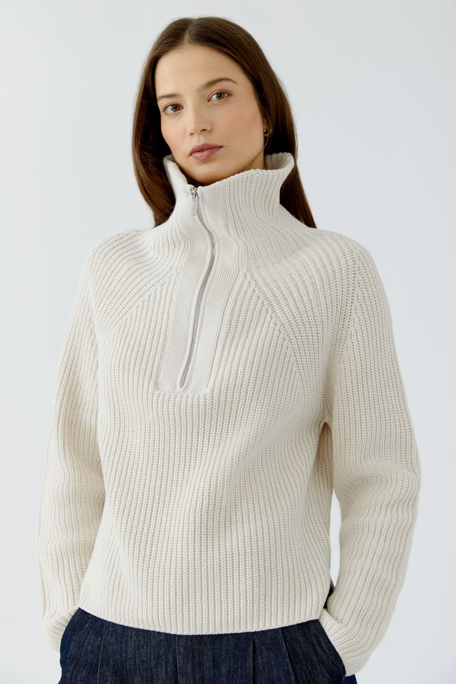 Oui Troyer Cotton Blend 1/4 Zip Pullover