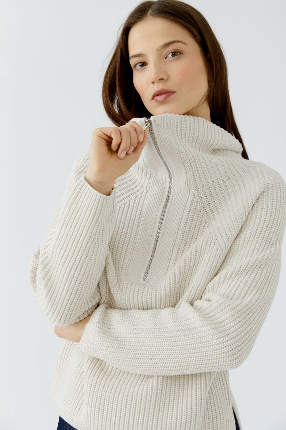 Oui Troyer Cotton Blend 1/4 Zip Pullover