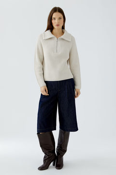 Oui Troyer Cotton Blend 1/4 Zip Pullover