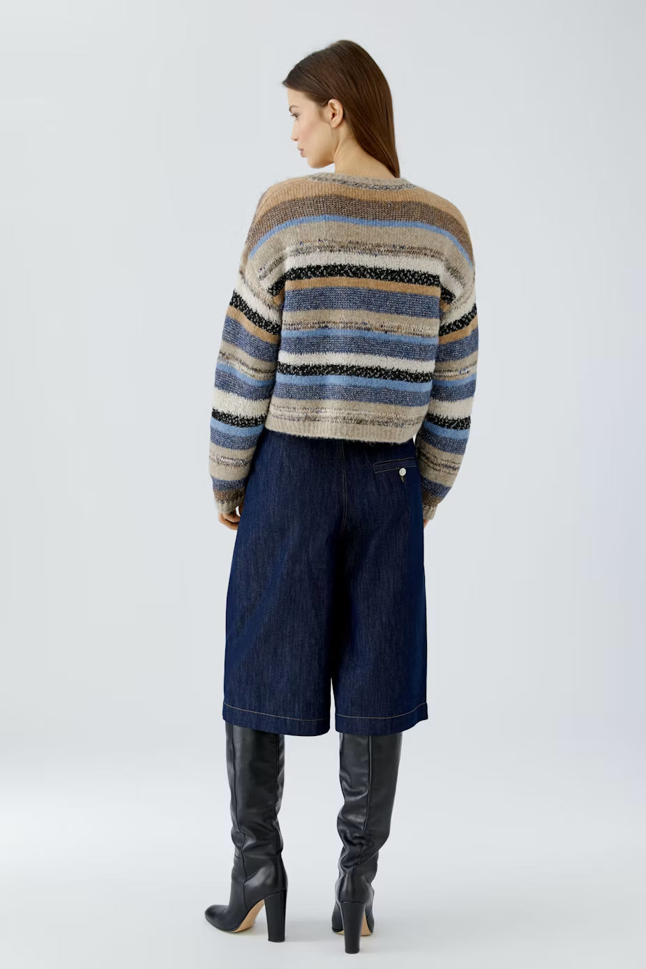 Oui Striped Mixed Media Pullover