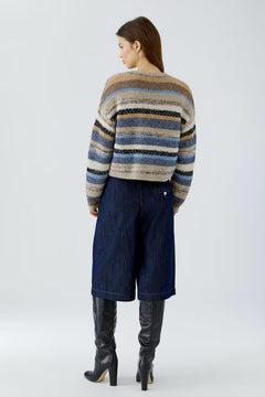 Oui Striped Mixed Media Pullover