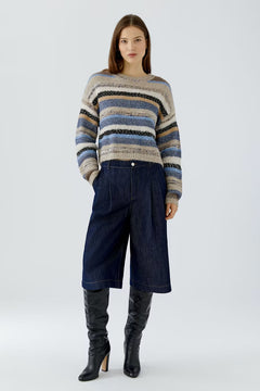 Oui Striped Mixed Media Pullover