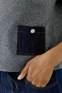 Oui Short Sleeve Sweater With Denim Pockets