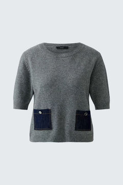 Oui Short Sleeve Sweater With Denim Pockets
