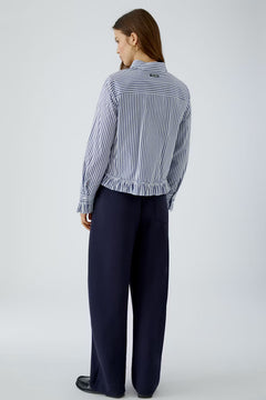 Oui Ruffle Bottom Striped Blouse