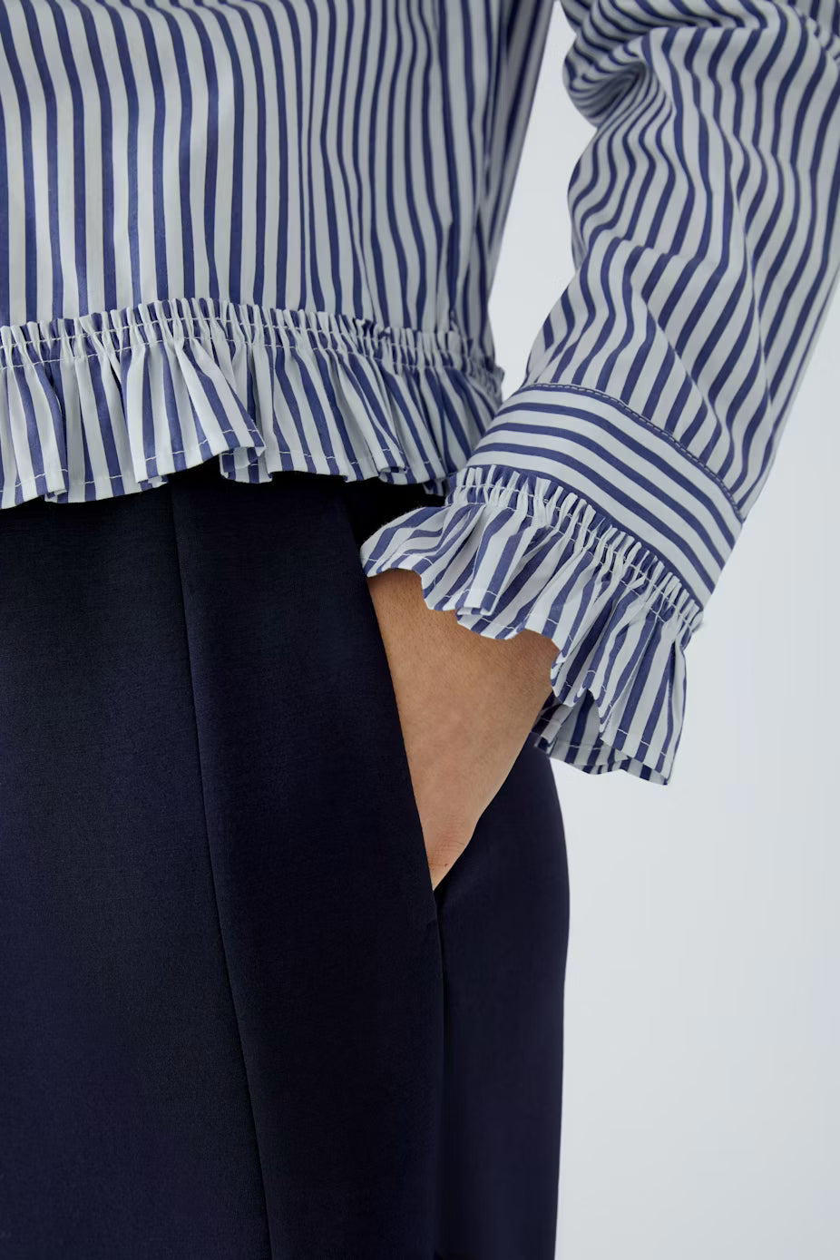 Oui Ruffle Bottom Striped Blouse