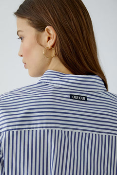 Oui Ruffle Bottom Striped Blouse