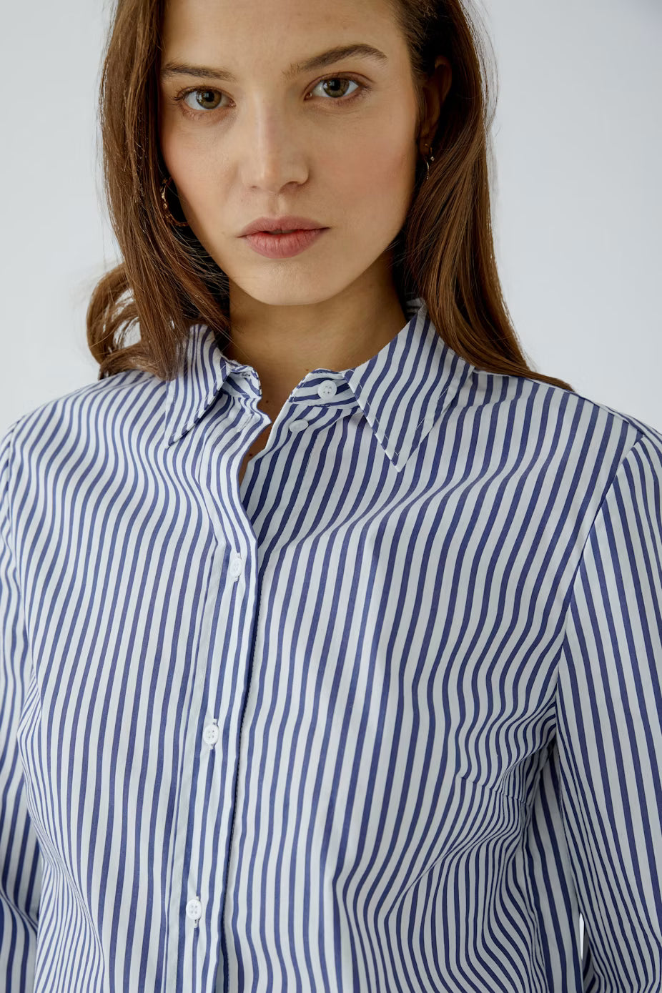 Oui Ruffle Bottom Striped Blouse