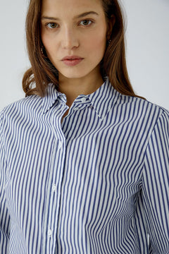Oui Ruffle Bottom Striped Blouse