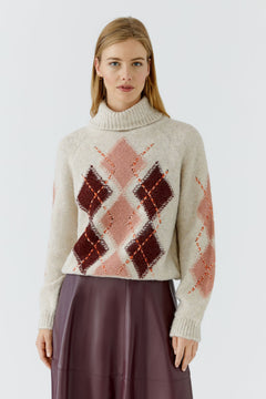 Oui Argyle Turtleneck