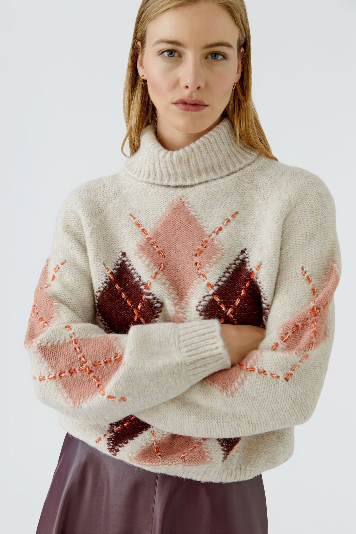 Oui Argyle Turtleneck
