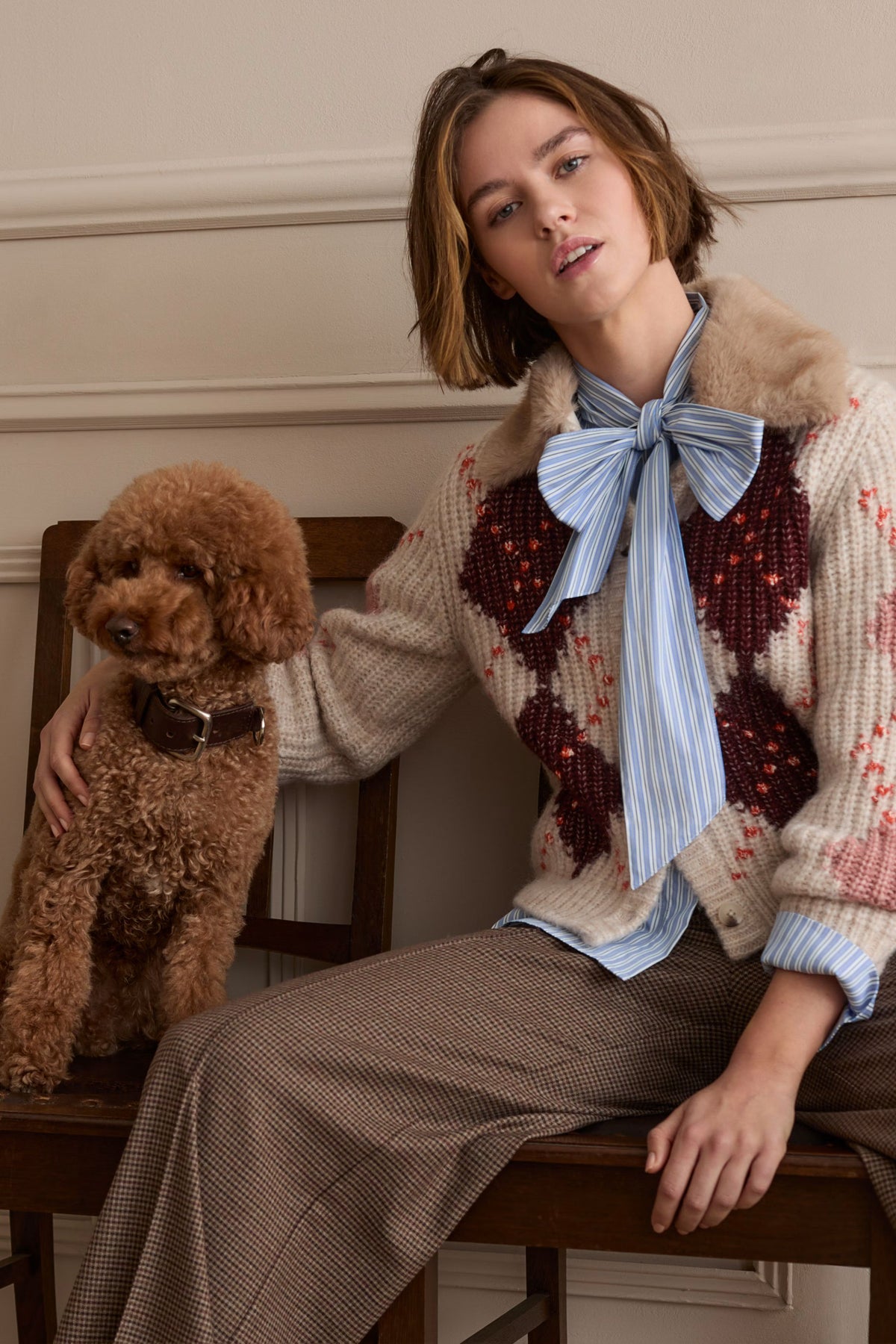 Oui Striped Blouse With Bow Tie