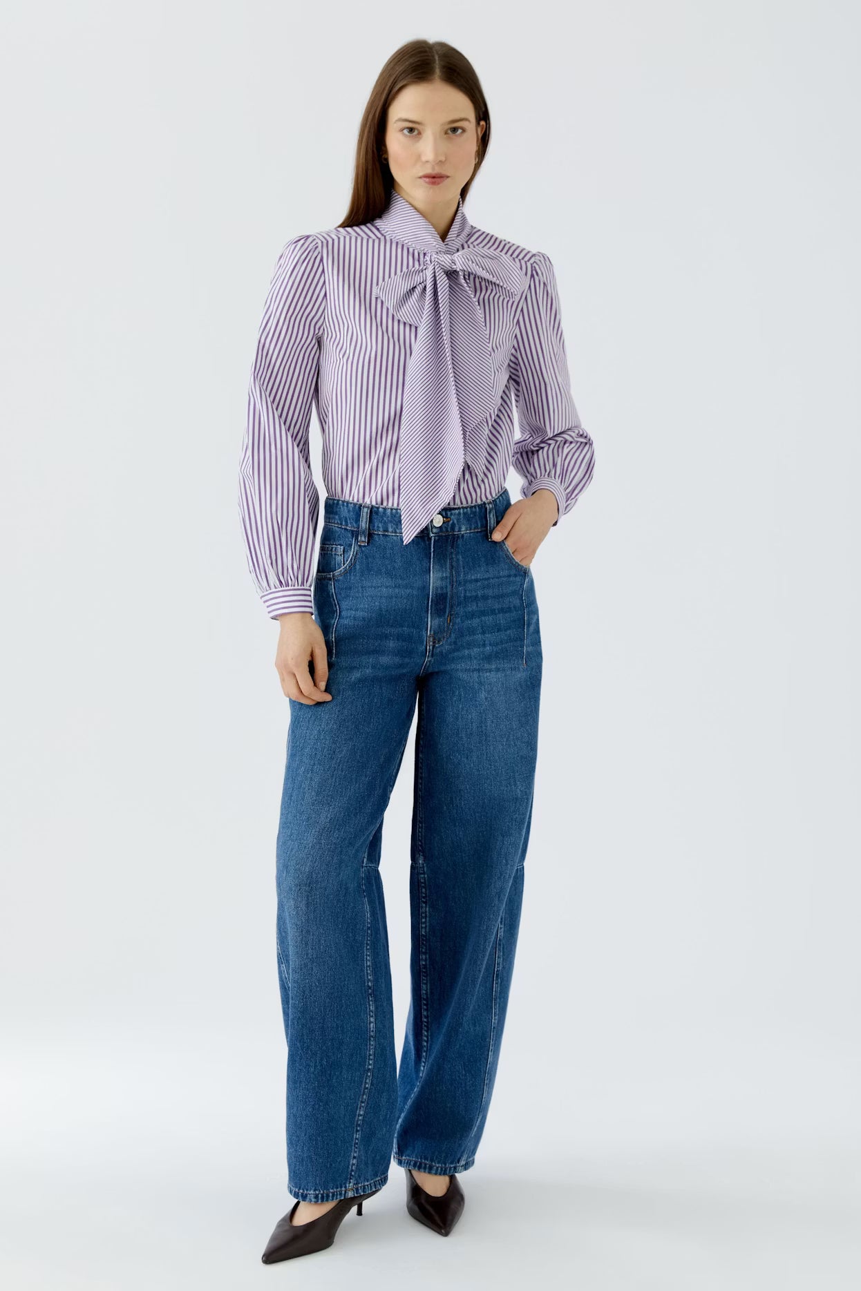 Oui Striped Blouse With Bow
