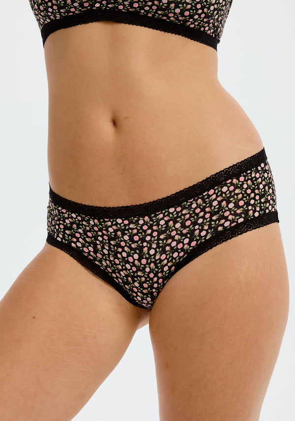 Lace Trim Microfibre  Seamless Hipster (Midnight Bloom)