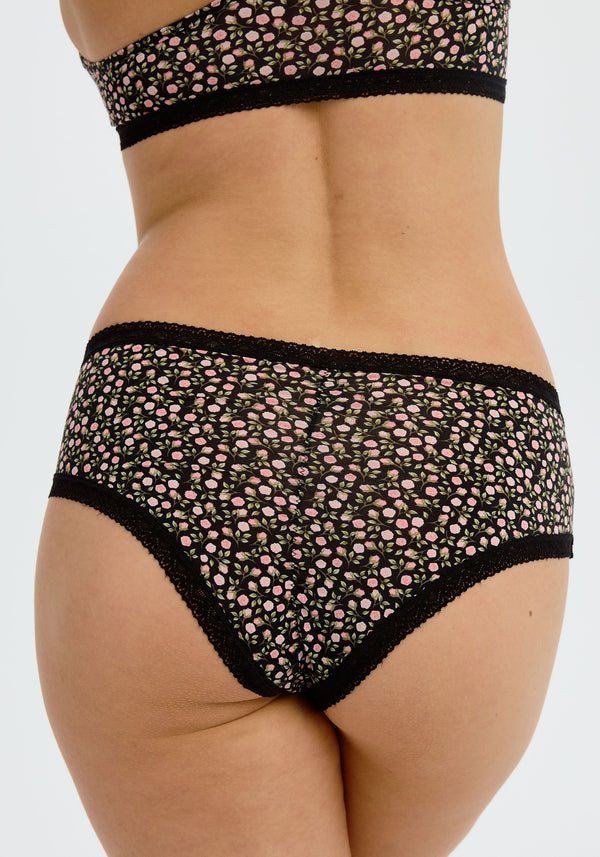 Lace Trim Microfibre  Seamless Hipster (Midnight Bloom)