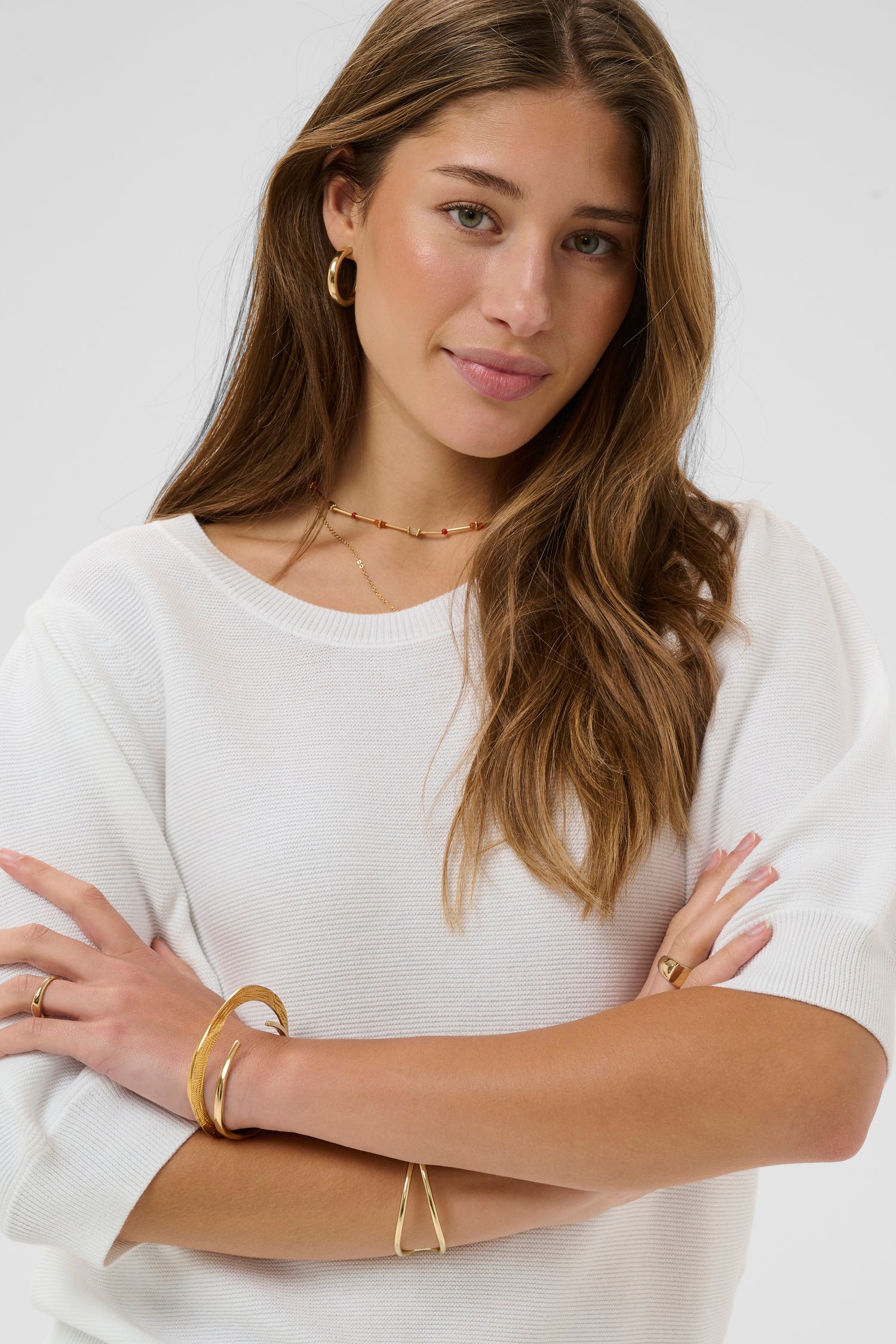 Cream Sillar Knit Short Sleeve Pullover