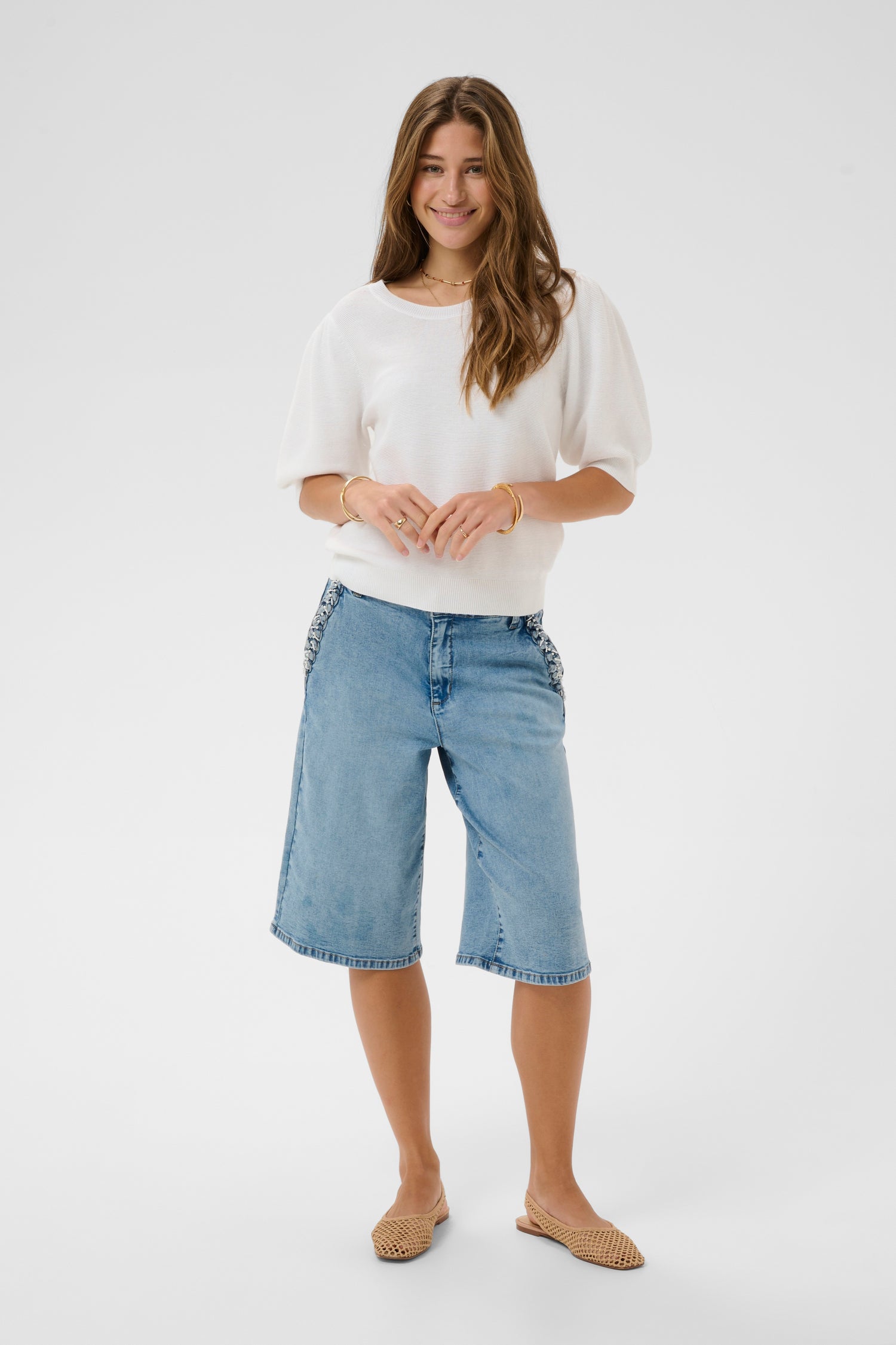 Cream Sillar Knit Short Sleeve Pullover