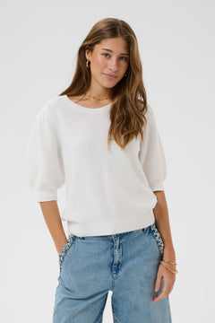 Cream Sillar Knit Short Sleeve Pullover