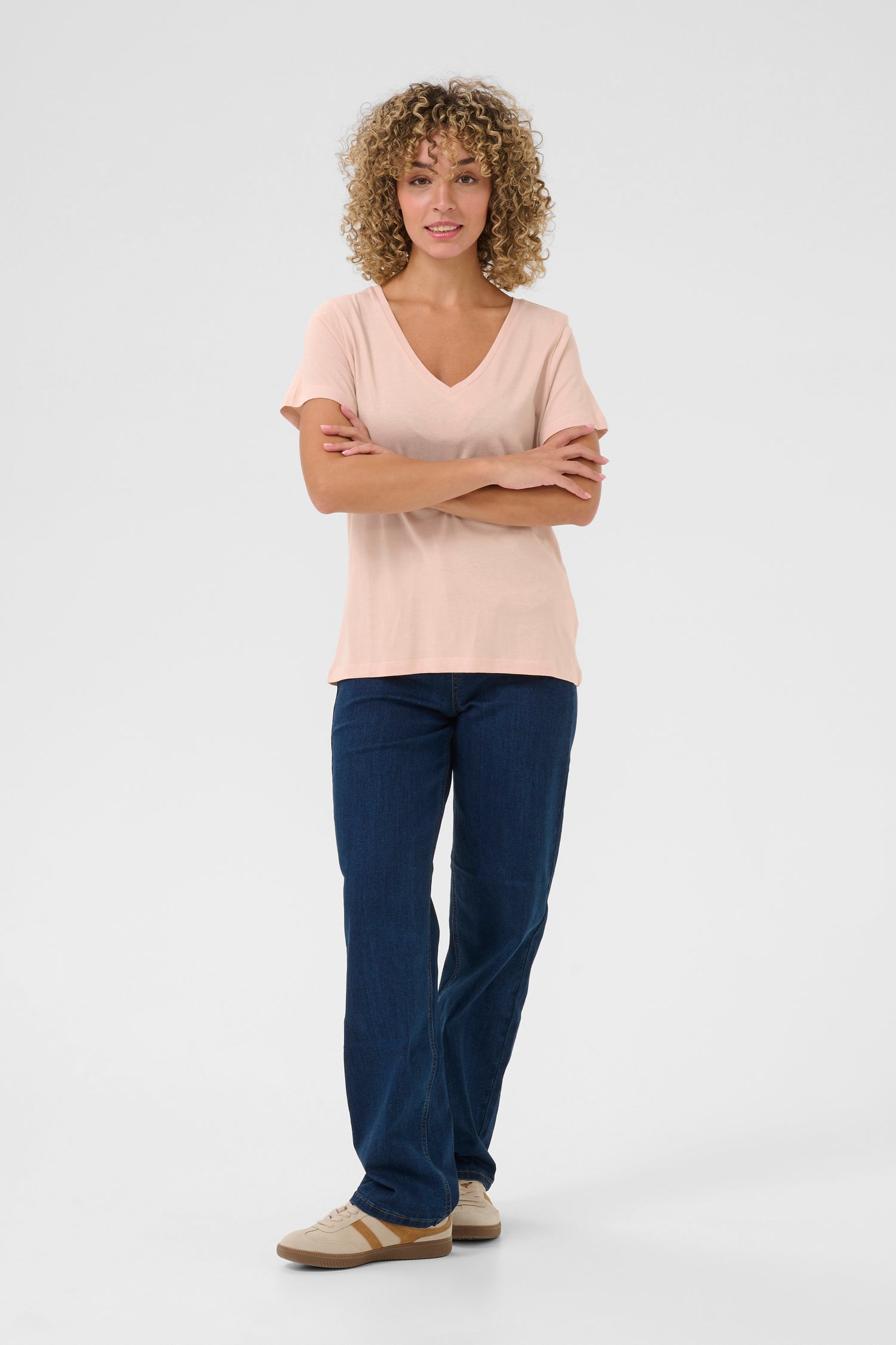 Cream Naia Deep Vneck T-Shirt