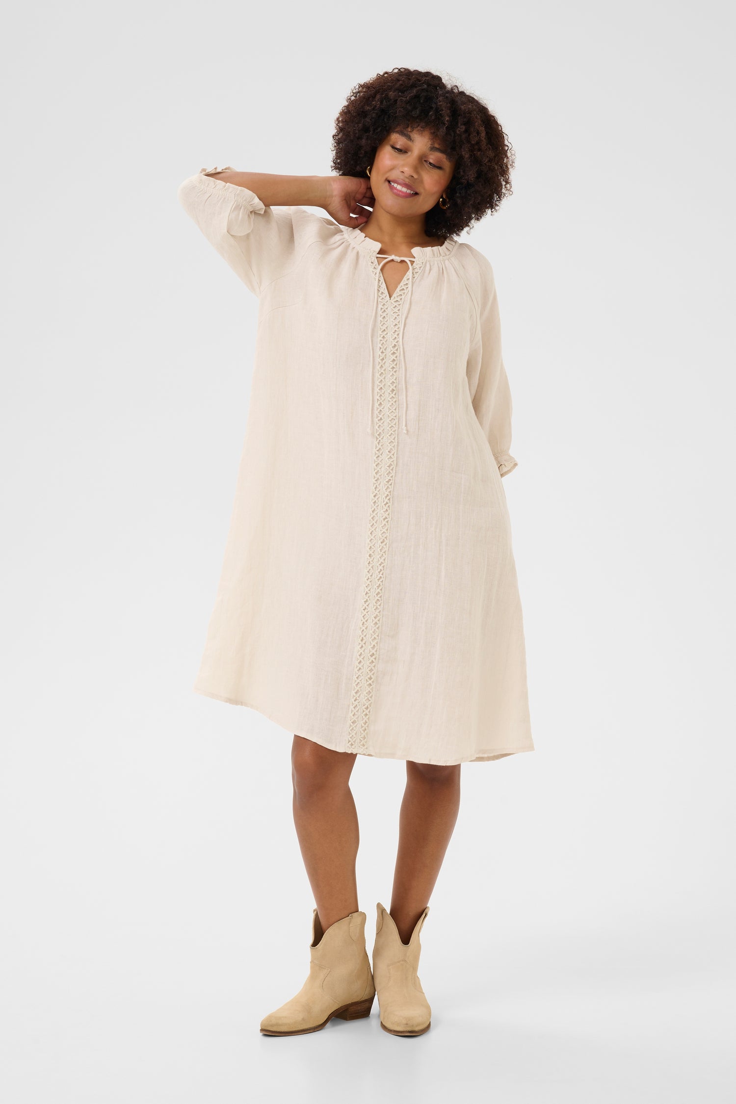 Cream Bellis Linen Dress
