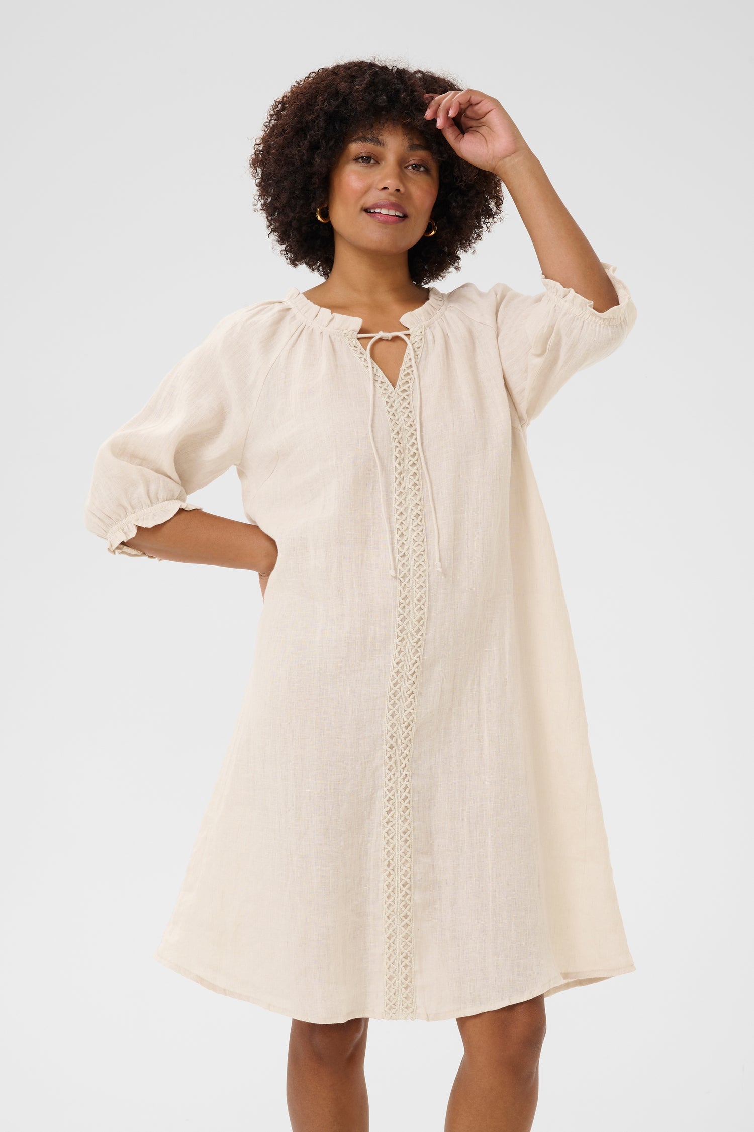 Cream Bellis Linen Dress