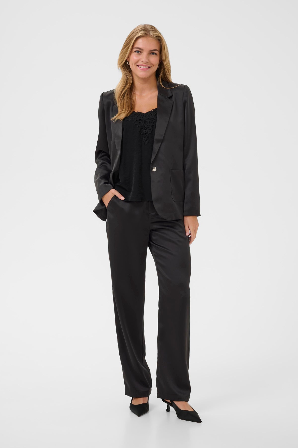 Cream Cocamia Satin Blazer (Pitch Black)