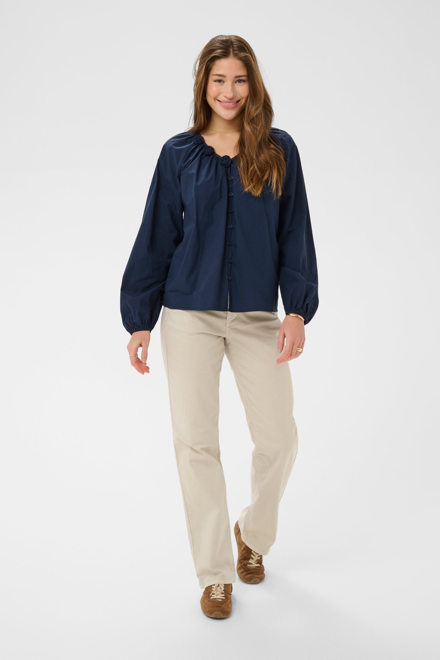 Cream Sophia Twill Pant- Coco Fit