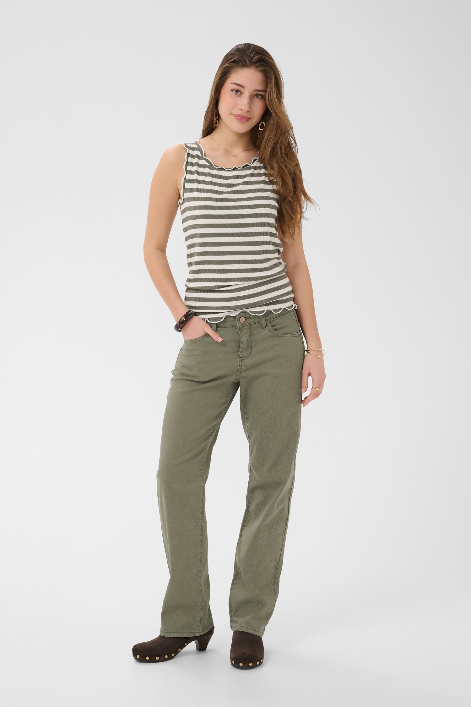 Cream Sophia Twill Pant- Coco Fit