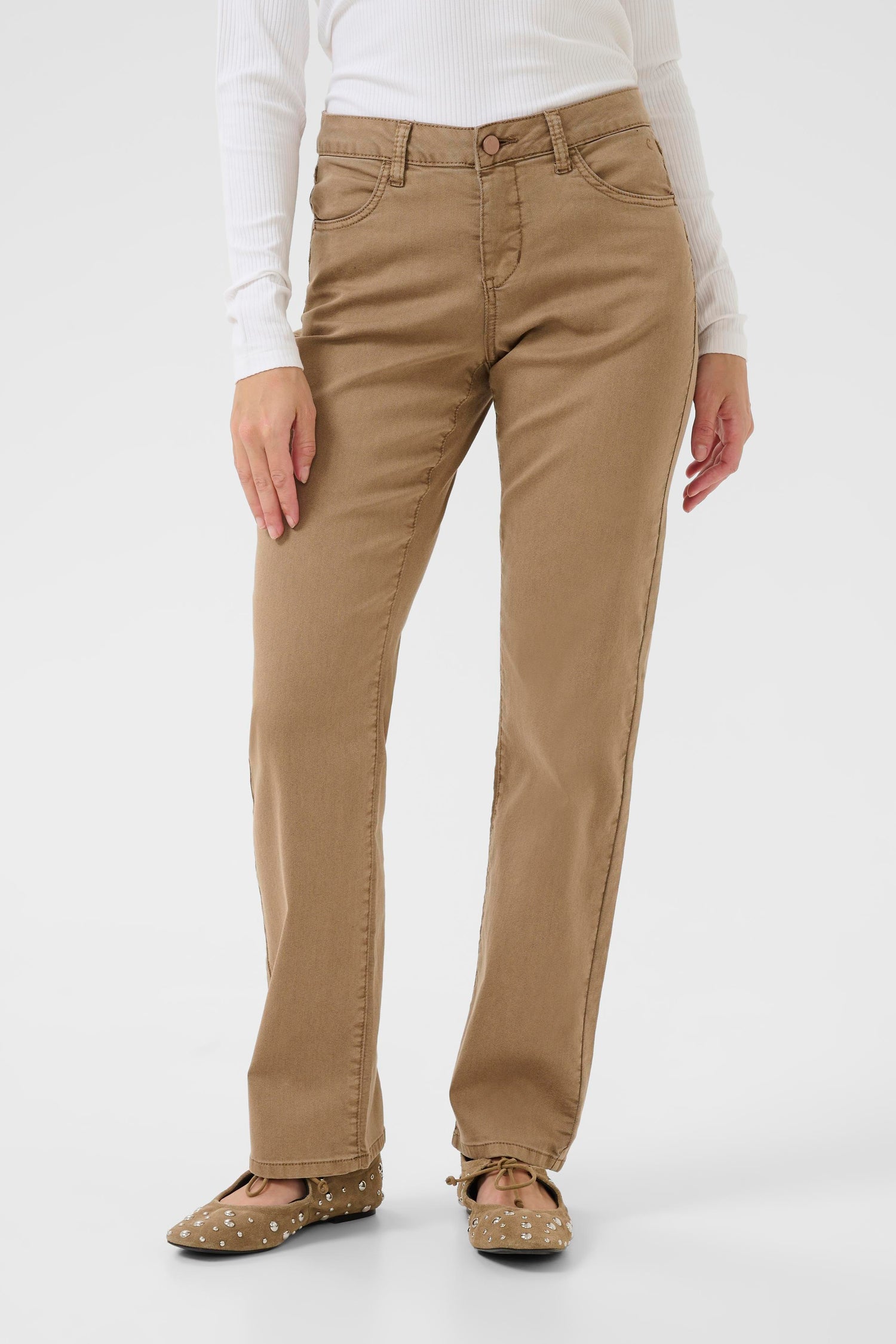 Cream Sophia Twill Pant- Coco Fit