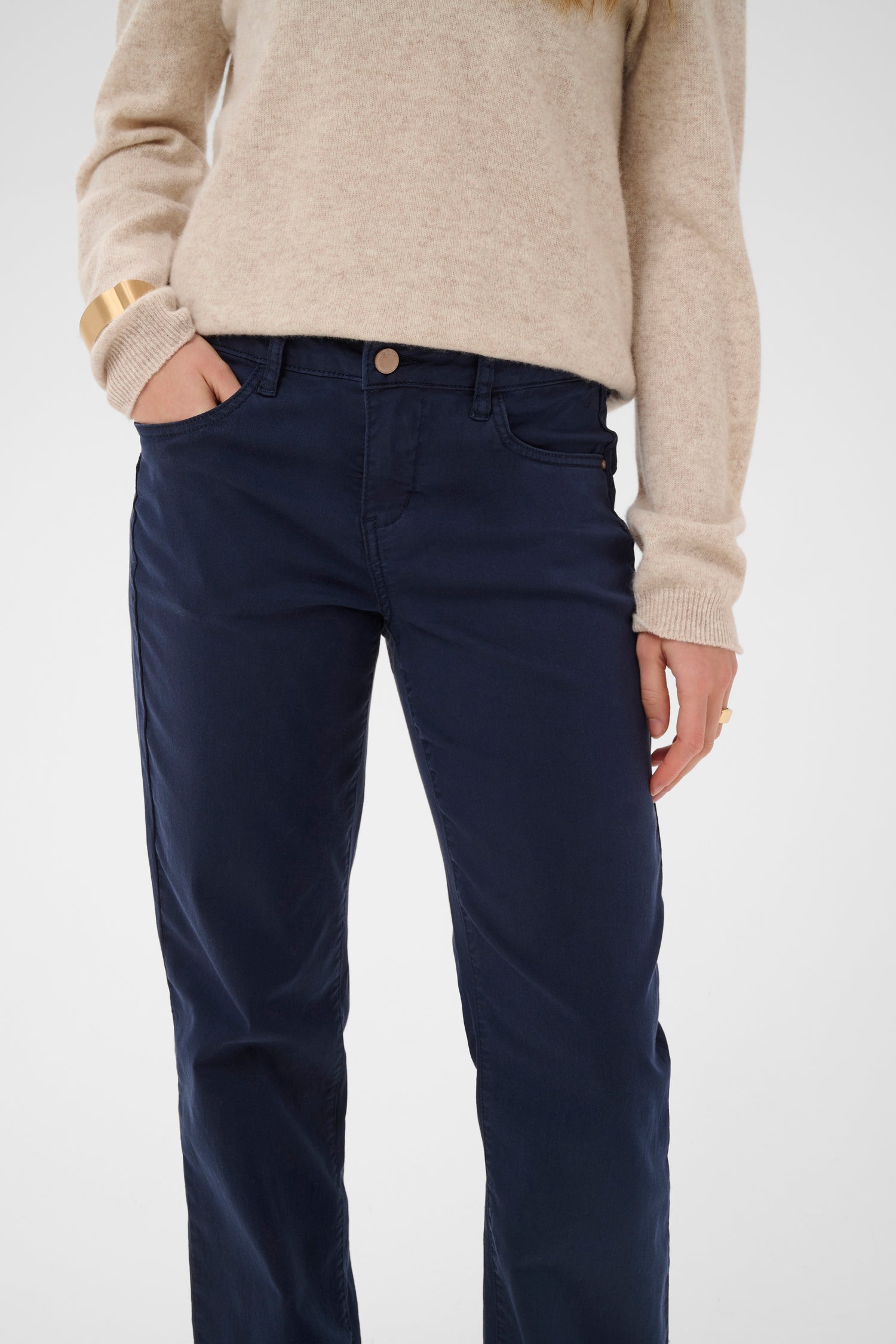 Cream Sophia Twill Pant- Coco Fit